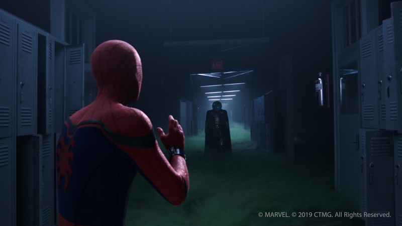 In the shadows of a high school corridor, the threat of Mysterio’s holograms becomes worryingly real.